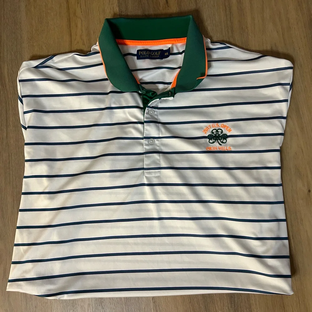 Ralph Lauren White and Green Men Polo Shirt with Stripes XXL size